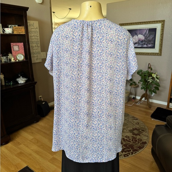 Carolina Belle purple, blue & white ruffle sleeve blouse-size 1X - Picture 2 of 9